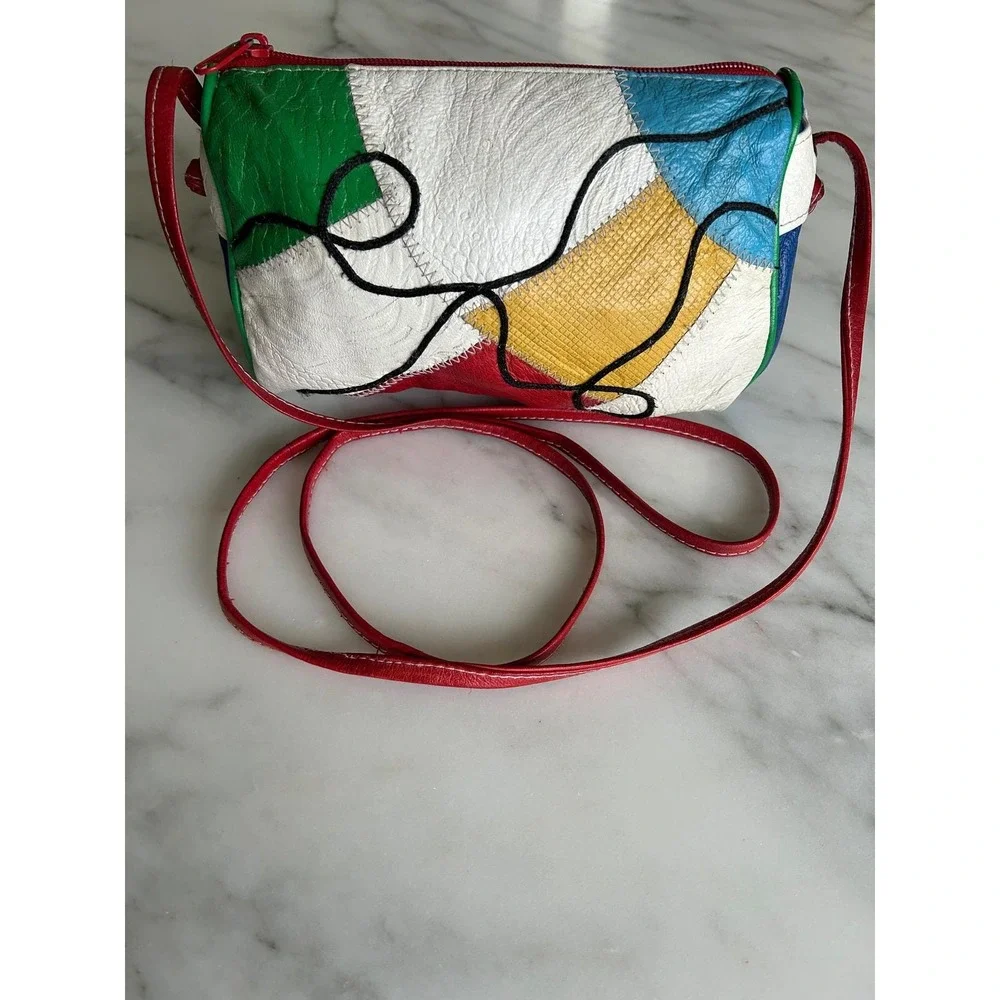 Sereta Vintage 90s‎ Patchwork Leather Crossbody Bag Primary Colorblock Pop Art